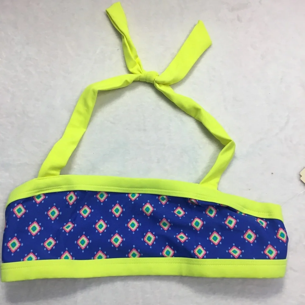GB Girls Two Piece‎ Swimsuit Kids 14 Blue Neon Yellow New Geometric Bikini Set